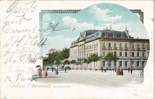 Ansichtskarte Darmstadt Partie am Postamt 1900 Passepartout