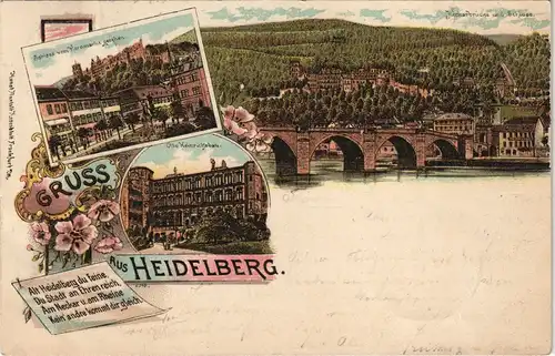 Litho AK Heidelberg Panorama  Schloss vom Kornmarkt aus, Litho-AK 1899