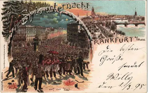 Litho AK Frankfurt am Main Neujahr/Sylvester - Nacht auf der Zeil 1899