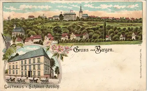 Litho AK Frankfurt am Main GASTHAUS z. Schönen-Aussicht, Totale 1898