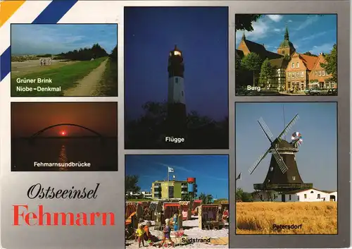 Fehmarn (Insel) Mehrbild-AK mit Flügge Leuchtturm, Denkmal, Mühle uvm. 1994