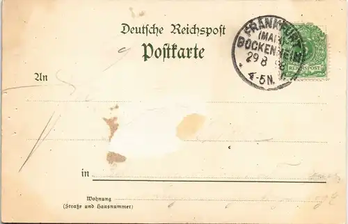 Litho AK Frankfurt am Main Gutenberg-Denkmal, gel. Stempel Bockenheim 1898
