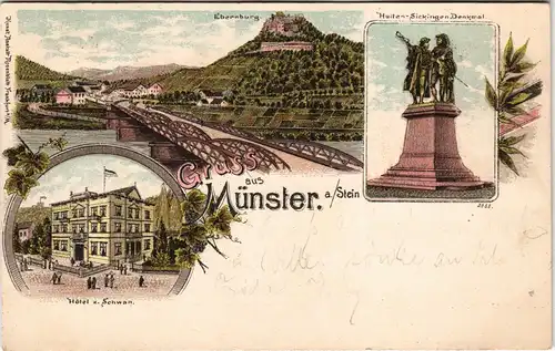 Litho AK Bad Münster Stein-Bad  -Ebernburg Gasthaus Schwan,  1898