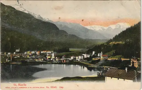 Ansichtskarte St. Moritz Blick auf die Stadt 1908