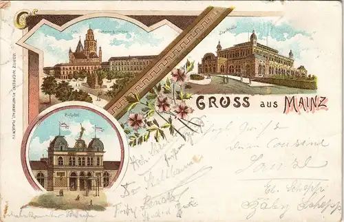 Ansichtskarte Mainz 3 Bild: Bahnhof, Stadthalle 1898