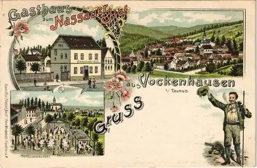 Litho AK Vockenhausen-Eppstein (Taunus) Gasthaus, Totale - 3 Bild 1898