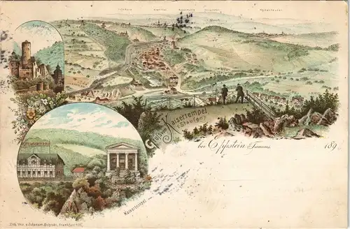 Litho AK Eppstein (Taunus) Gatshaus, Stadt, gel. Mit 5 Pf. Unterrandstück 1898