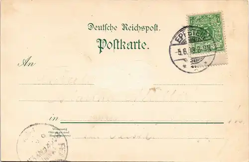 Litho AK Eppstein (Taunus) Gatshaus, Stadt, gel. Mit 5 Pf. Unterrandstück 1898