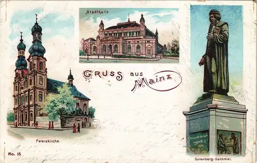Ansichtskarte Litho AK Mainz Kirche, Stadthalle, Denkmal 1907