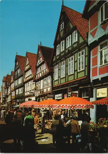 Ansichtskarte Celle Fußgängerviertel Markttreiben vor Lokalen 1980