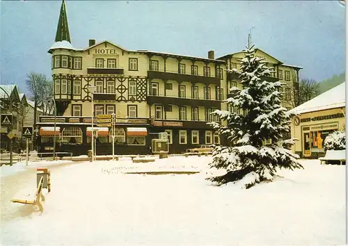Bad Harzburg Stadtmitte mit Hotel im Winter, Straßen-Kreuzung 1985