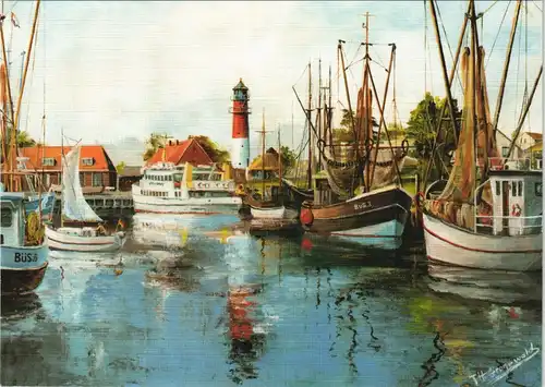 Ansichtskarte  HAFEN MIT LEUCHTTURM Gemälde von T. H. Gronewold 2000