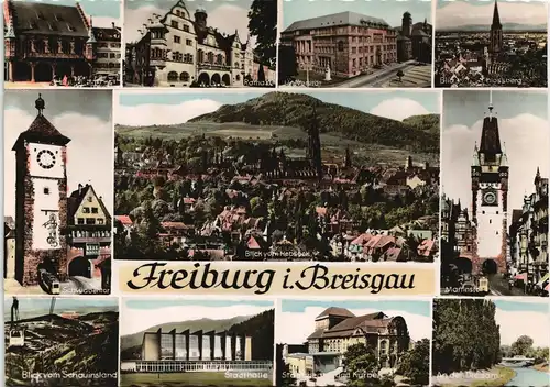 Freiburg im Breisgau Mehrbild-AK mit Stadthalle,  Panorama-Ansicht uvm. 1960