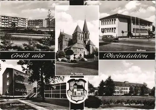 Rheindahlen Mehrbild-AK mit Südwall, Rathaus, Krankenhaus, Volksschule 1970