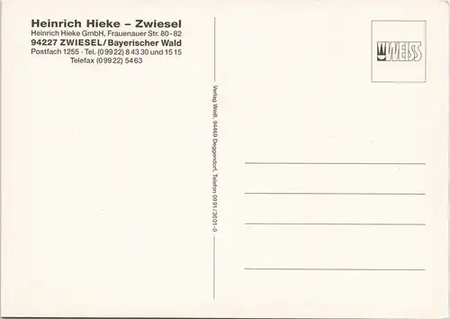 Zwiesel Mehrbildkarte mit H. Hieke Bärwurzerei Destillerie 1990