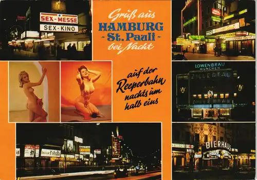 St. Pauli-Hamburg Reeperbahn, Erotik nackt Nude MB bei Nacht 1989