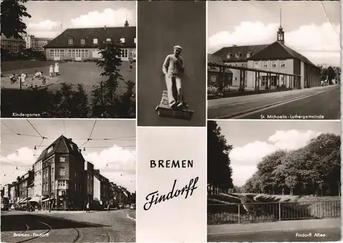 Ansichtskarte Findorff-Bremen Straße, Allee, Kindergarten 1960
