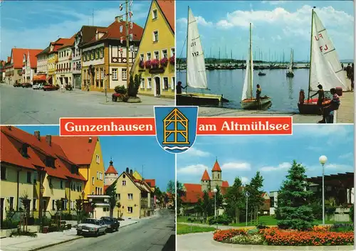Gunzenhausen Mehrbild-AK Bühringerstr., Stadthalle, Marktplatz, Altmühlsee 1975