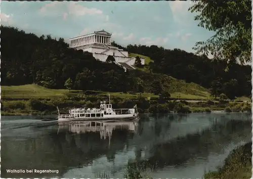 Ansichtskarte Regensburg Walhalla-Denkmal und Donau-Schiff 1962