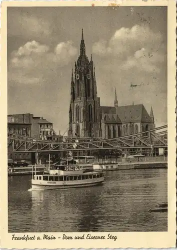 Frankfurt am Main Brücke (Eiserner Steg), Main-Schiff "Vaterland" 1954