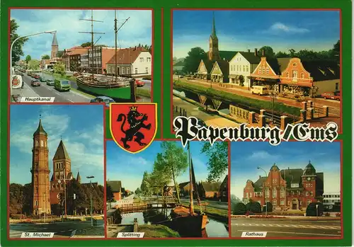 Papenburg (Ems) Mehrbild-AK mit Hauptkanal, Rathaus, St. Michael uvm. 1980