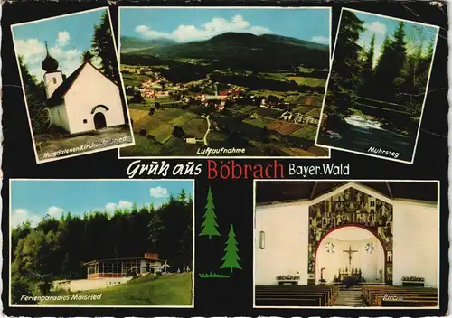 Böbrach Mehrbild-AK mit Luftaufnahme, Kirche, Ferienparadies Maisried 1968
