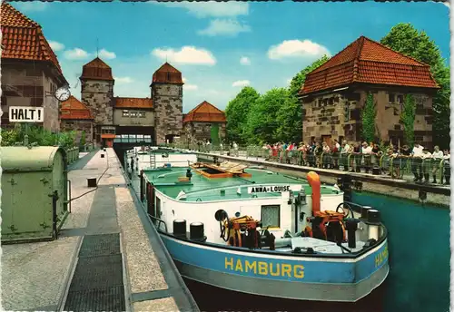 Ansichtskarte Minden Mittelland-Kanal (Schleuse) Schiff "Hamburg" 1974