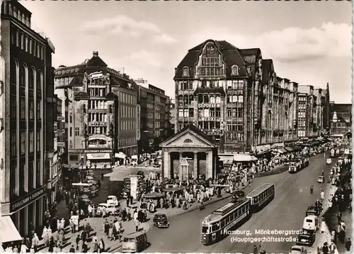 Ansichtskarte Altstadt-Hamburg Mönckebergstraße VW - Bulli Straßenbahn 1964