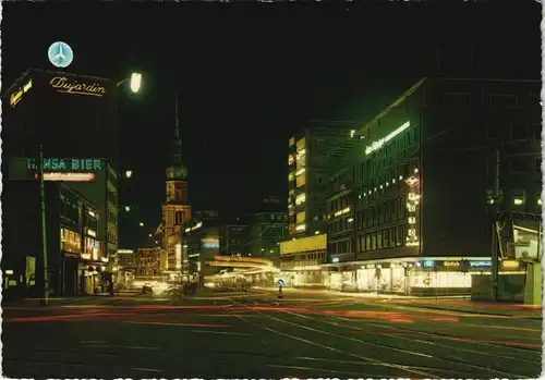 Ansichtskarte Dortmund Kampstraße bei Nacht, Leuchtreklame 1965
