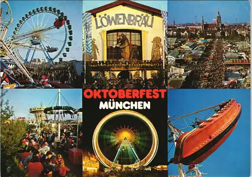 Ansichtskarte München Oktoberfest, Löwenbräu, Luftbild, Rummel 1990
