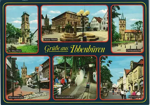 Ibbenbüren Mehrbild-AK mit Oberer Markt, Kirchen, Sommer-Rodelbahn uvm. 1992