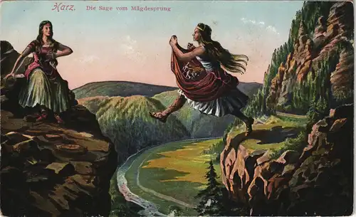 Ansichtskarte Mägdesprung-Harzgerode Die Sage vom Mägdesprung 1916/1919 #