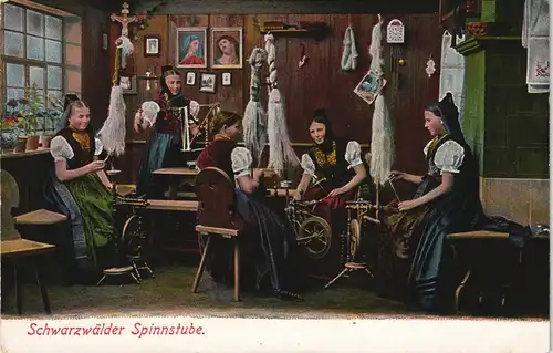 Ansichtskarte _Baden-Württemberg Schwarzwälder Spinnstube Typen AK 1903