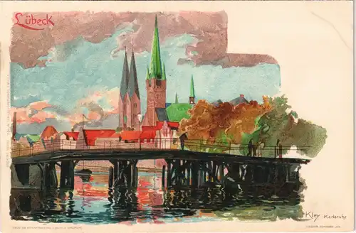 Ansichtskarte Lübeck Brücke, Stadtpartie - Künstlerkarte Kley 1908