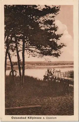 Kölpinsee (Usedom)-Loddin Gesellschaft auf einem Zugangssteg 1920