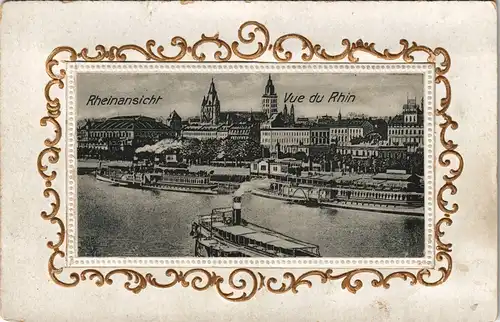 Mainz Stadt, Rheindampfer - Goldornament 1912 Goldrand/Prägekarte