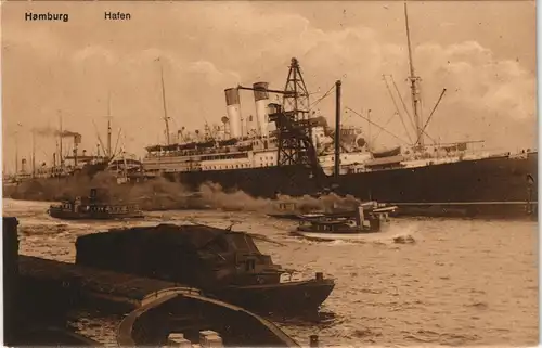 Ansichtskarte Hamburg Hafen mit Ozeanriesen Dampfer Groß-Schiff 1920