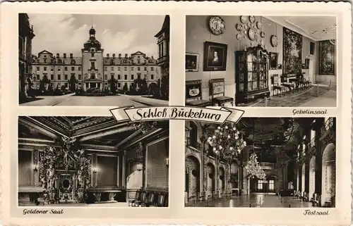 Ansichtskarte Bückeburg MB Schloß Gobelinsaal Goldener Saal Festsaal 1952