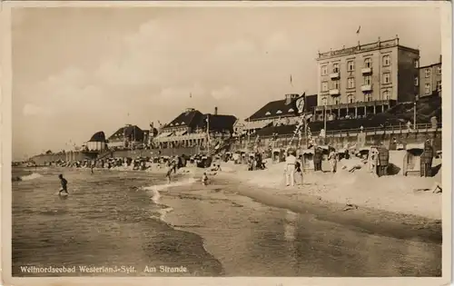 Ansichtskarte Westerland-Sylt Strandleben, Hotel Miramar 1932
