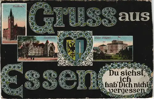 Ansichtskarte Essen (Ruhr) Villa Hügel, Saalbau, Rathaus - Gruss aus 1924
