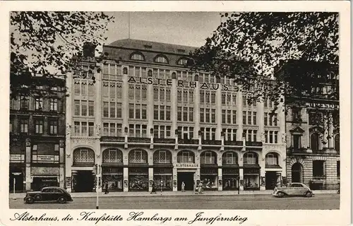 Ansichtskarte Hamburg Alsterhaus, Autos - Poststraße, Jungernstieg 1932