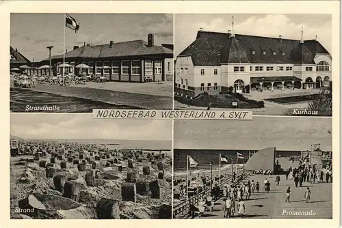 Ansichtskarte Westerland-Sylt 4 Bild: Strandhalle, Kurhaus, Strand 1932