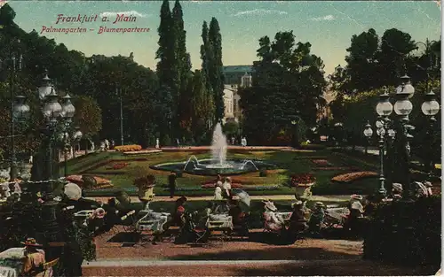 Ansichtskarte Frankfurt am Main Palmengarten, Restaurant - Blumenpaterre 1915