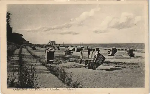 Ansichtskarte Kölpinsee (Usedom)-Loddin Strand, Strandkörbe 1926