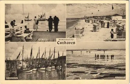 Ansichtskarte Cuxhaven Alte Liebe, Krabbenkutter, Wattenmeer 1939