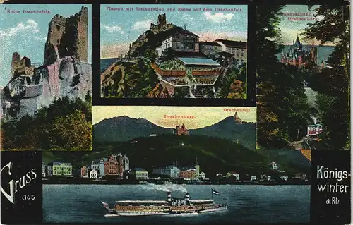 Bad Godesberg-Bonn Mehrbild: Drachenfels, Rhein, Drachenburg 1917