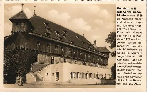 Ansichtskarte Konstanz Konzilgebäude, historien Text 1937