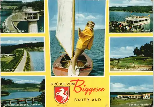 Attendorn Biggesee Biggetalsperre Mehrbild-AK mit Personenschiffahrt 1978