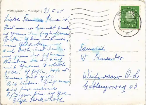 Ansichtskarte Witten (Ruhr) Marktplatz, Bus - Straßenbahn 1960