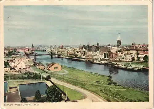 Ansichtskarte Bremen Panorama WESER UND ALTSTADT 1958